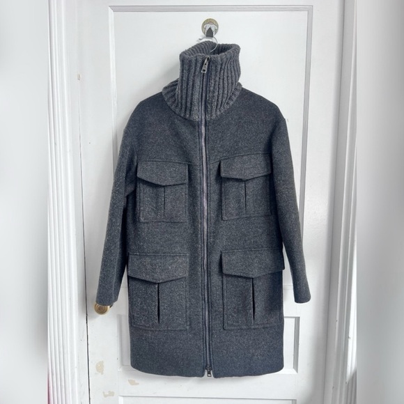 Theory Charcoal Wool Twill Military Coat Size Small 4 Worn once! $795 - Picture 4 of 8